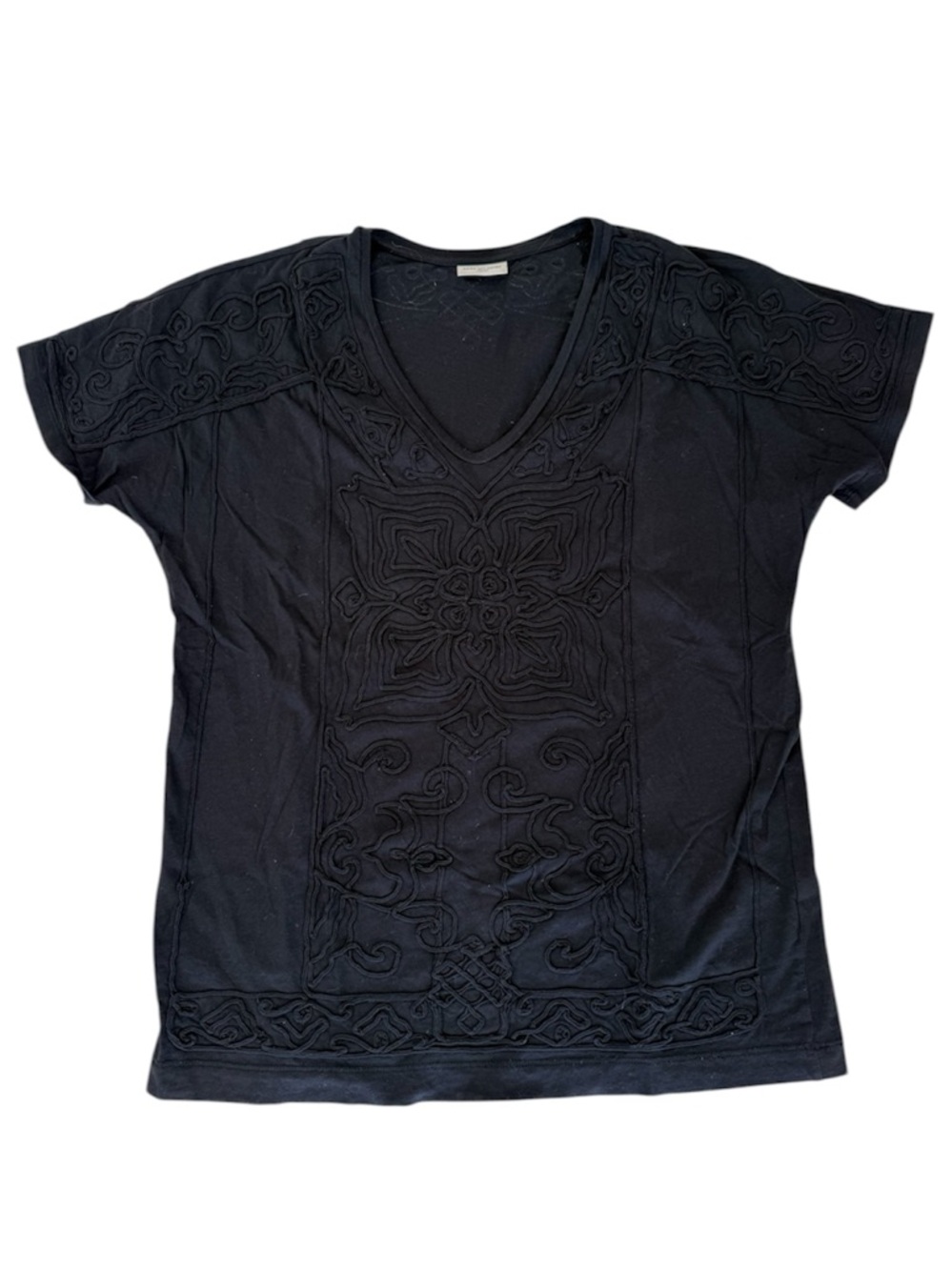 Dries Van Noten Women's Black Embroidered V-Neck T-shirt